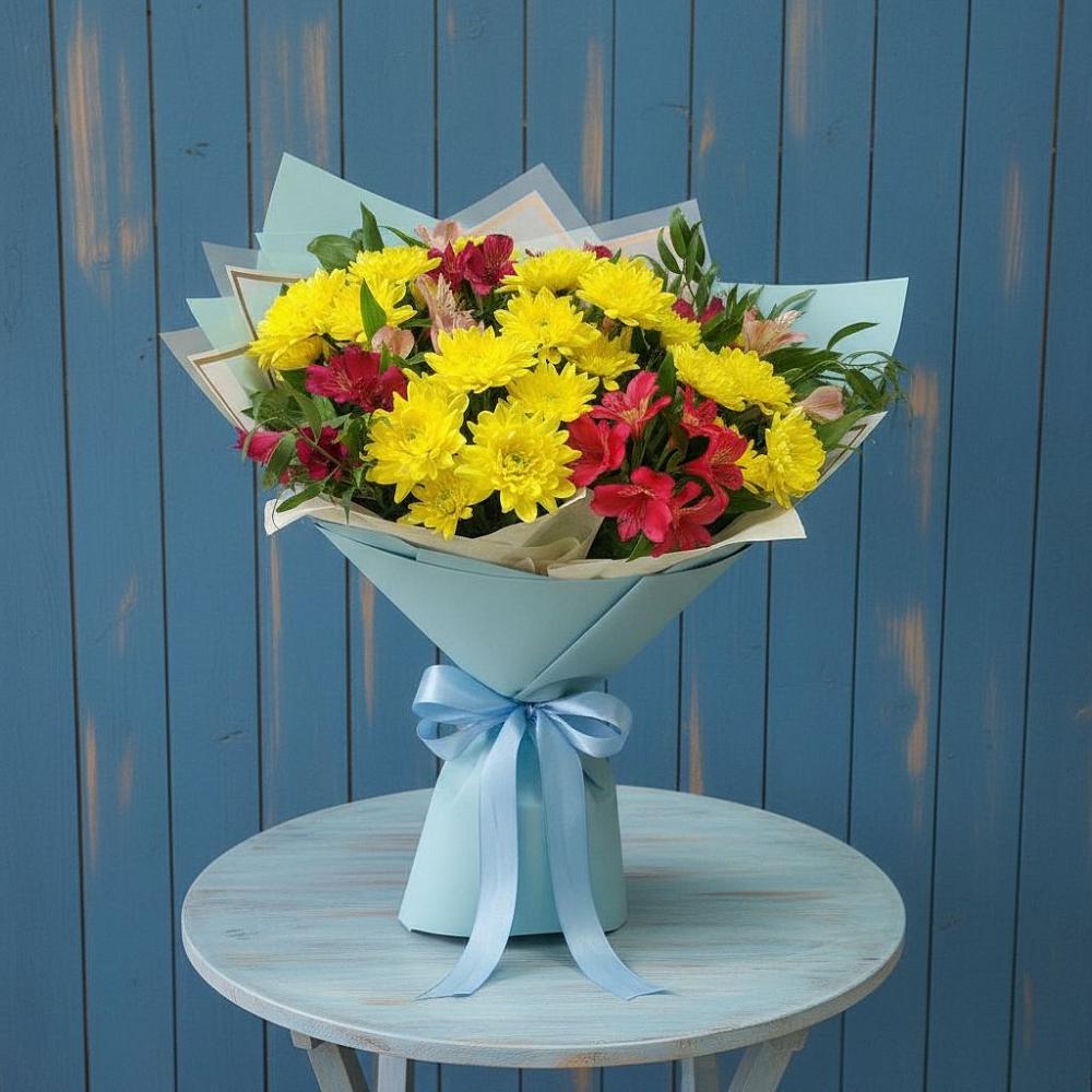 Букет цветов из: Альстромерии и Хризантемы в Преображение