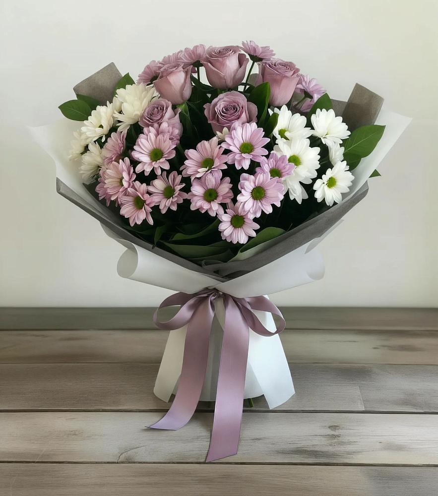 Букет цветов из: Хризантемы и Розы в Преображение
