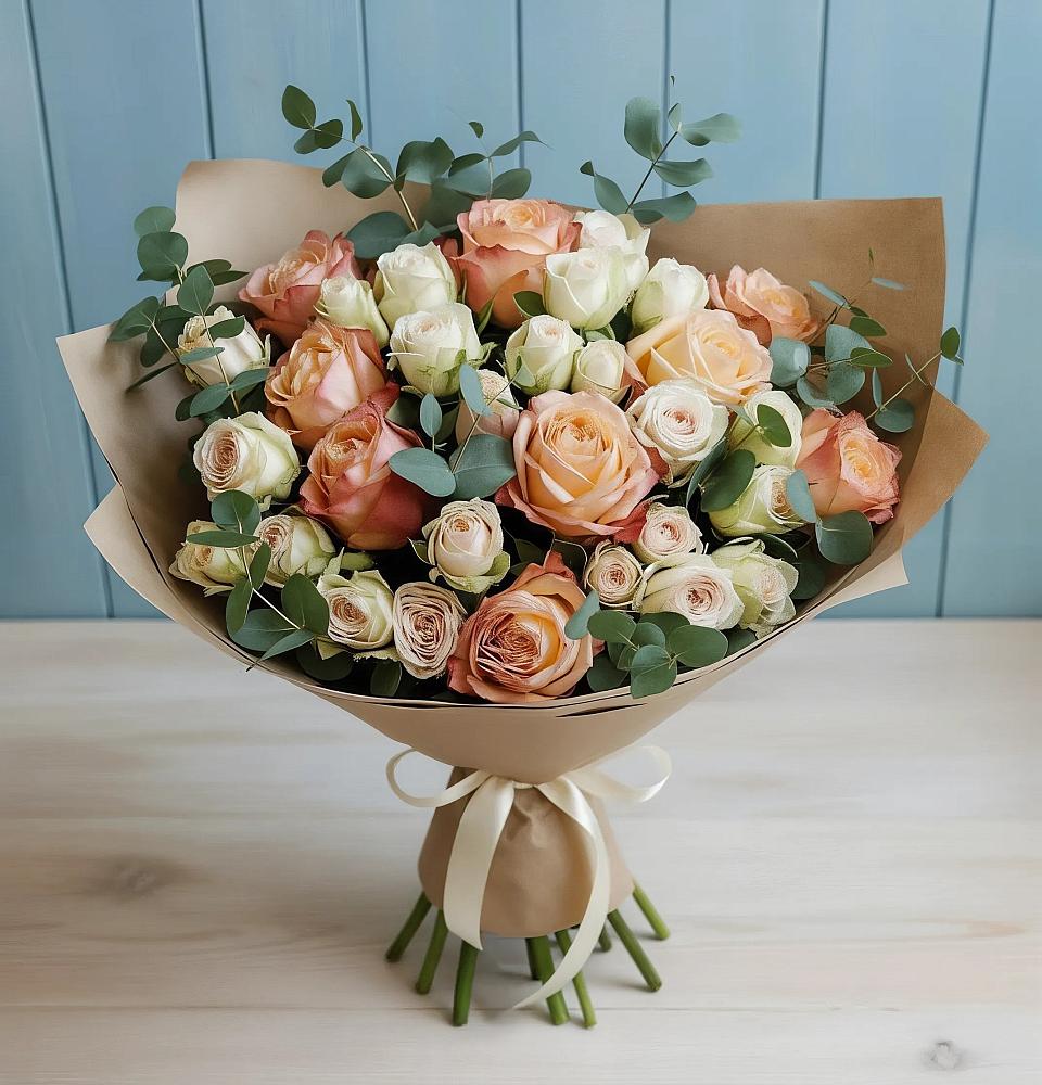 Букет цветов из: Альстромерии и Розы в Преображение