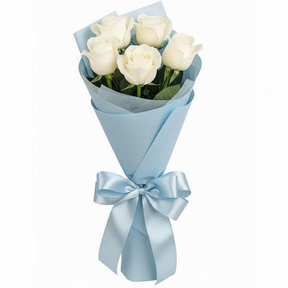 Букет 5 Белых роз Проуд в Преображение