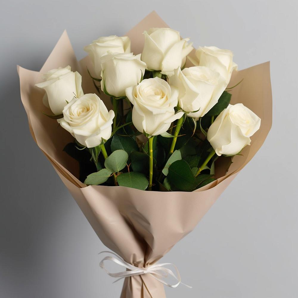 Букет 9 Белых роз Эдлесс Лав в Преображение