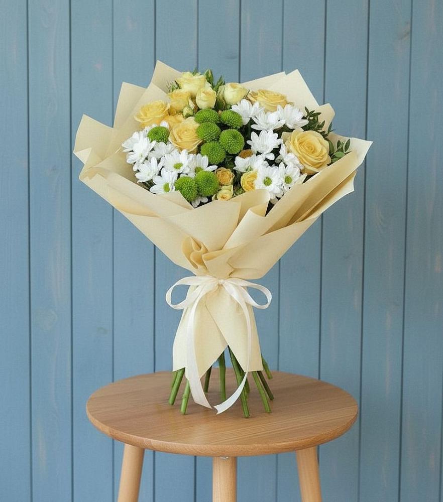 Букет цветов из: Хризантемы и Розы в Преображение