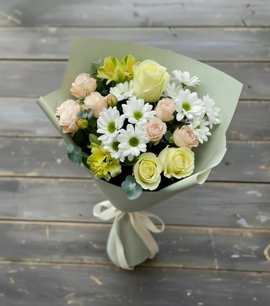 Букет цветов из: Альстромерии, Розы и Хризантемы в Преображение