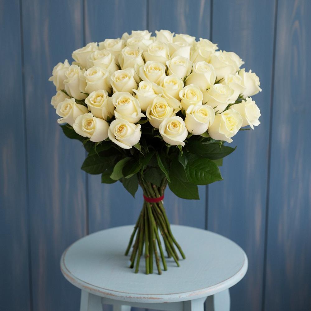 Букет 51 Белая роза Эдлесс Лав в Преображение
