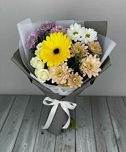 Букет цветов из:  Розы, Герберы и Хризантемы в Преображение