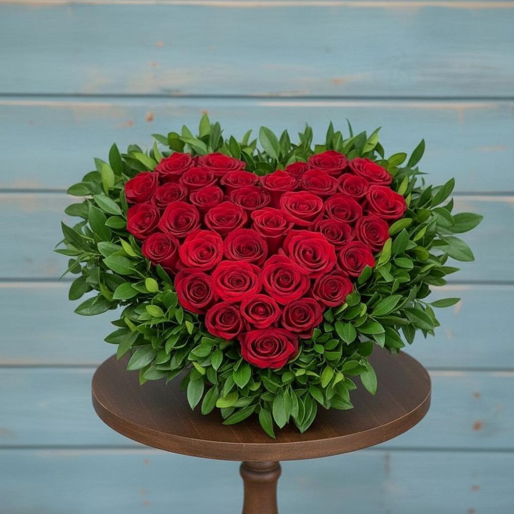 Цветочная композиция из Розы в виде сердца в Преображение