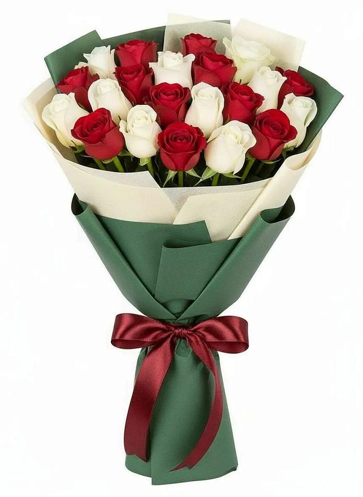 Букет Микс из красных и белых роз в Преображение