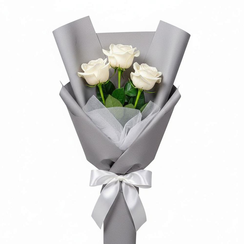Букет 3 белые розы в Преображение