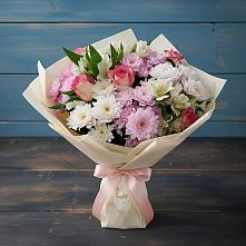 Букет цветов из:  Хризантемы, Альстромерии и Розы в Преображение