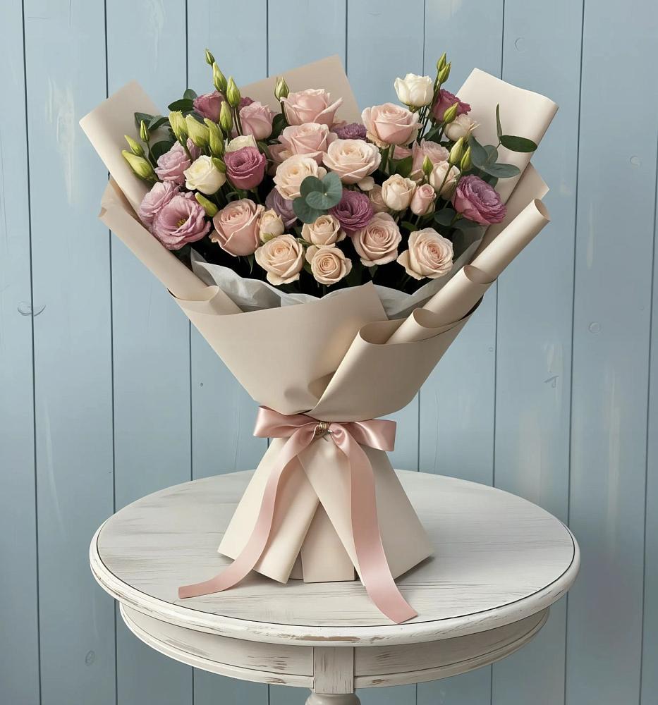 Букет цветов из: Розы и Лизиантусы в Преображение