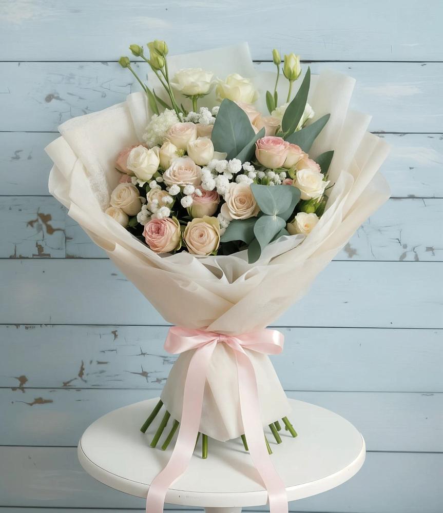 Букет цветов из: Розы и Лизиантусы в Преображение