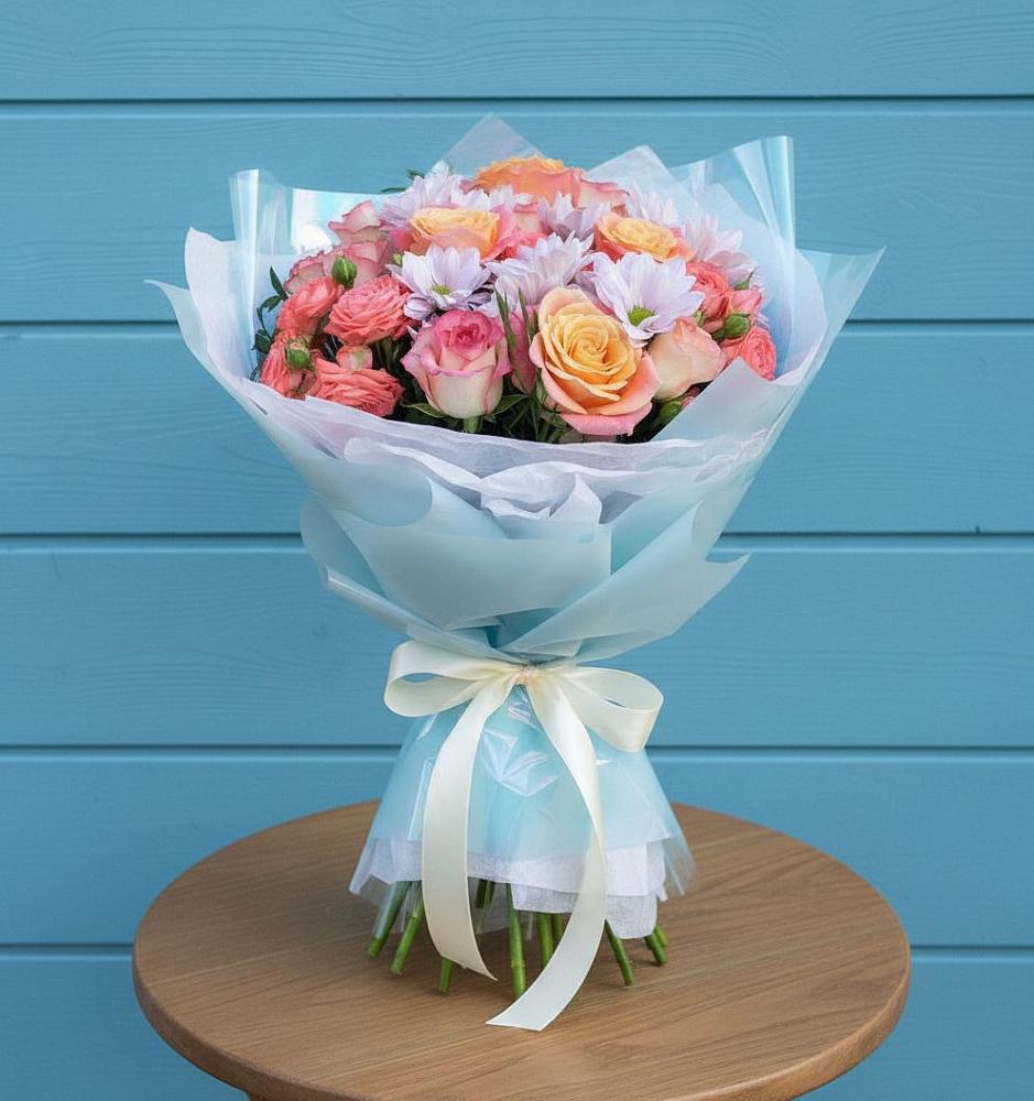 Букет цветов из: Хризантемы и Розы в Преображение