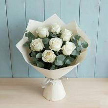 Букет Белые розы в Эвкалипте в Преображение